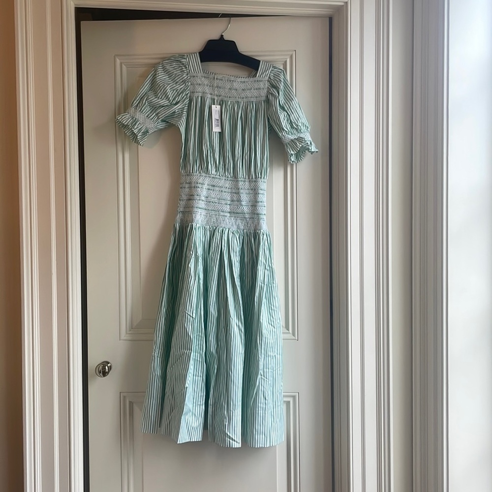 Anais Green Peasant Smocked Dress - NEW WITH TAGS